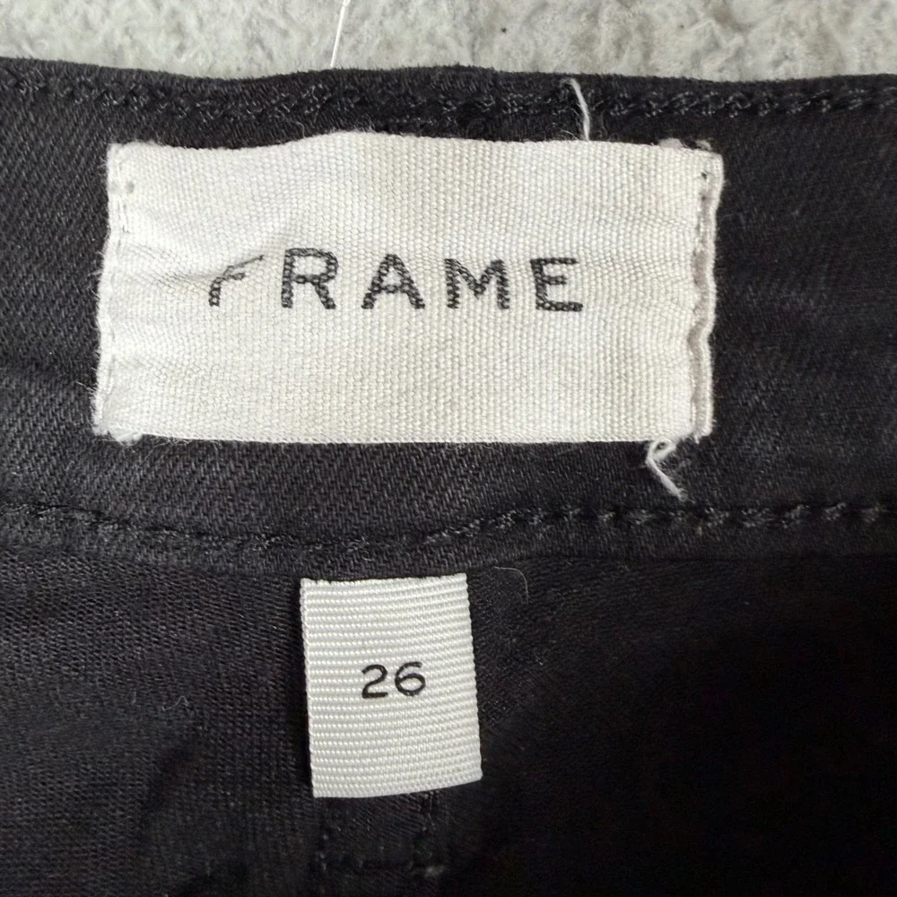 FRAME Le High Straight Jeans Film Noir Black Raw Step‎ Hem Women Size 26